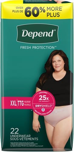 Depend Incontinence Underwear for Women, XXL, 22 Count | Maximum Absorption | Blush | Disposable | Pack of 2