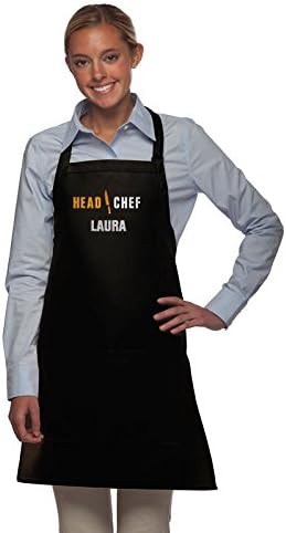 Personalized Adult Apron for Dad, Men Women Embroidered Head Chef Design Customizable 2 Pocket Apron