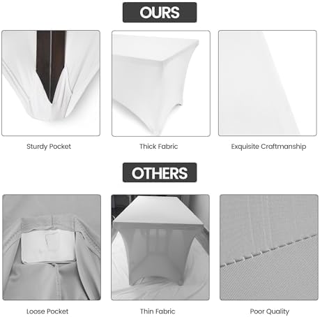 Utopia Kitchen Spandex Tablecloth 1 Pack [8FT, White] Tight, Fitted, Washable and Wrinkle Resistant Stretch Rectangular Patio Table Cover for Event, Wedding, Banquet & Parties [96Lx30Wx30H Inch]