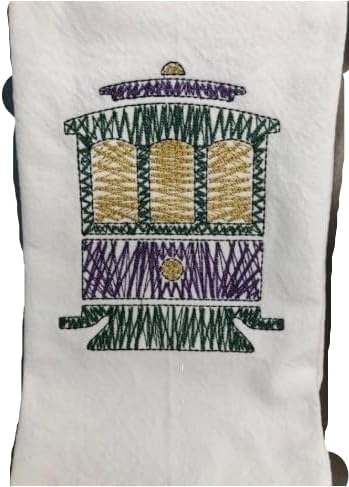 New Orleans Mardi Gras Streetcar Kitchen Tea Towel Embroidered Cotton