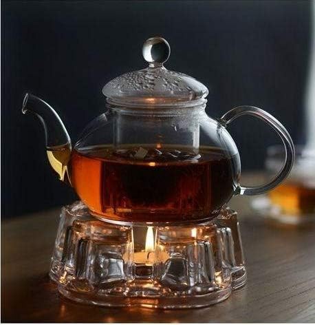 Sun's Tea Universal Solid Crystal Glass Ultra Clear Teapot Warmer | Tea Warmer | Teapot Heating Base | Tealight Warmer- Candle Never Flames Out