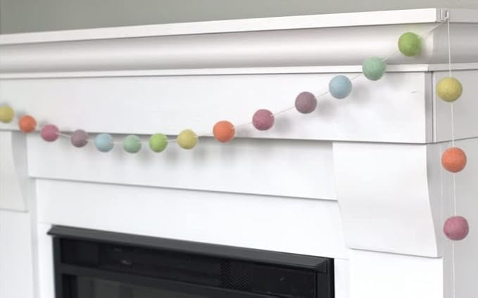 Pastel Rainbow Felt Ball Garland- 6 ft String with 24 Adjustable Balls, Measuring 1" Each - Handmade Wool Felt Ball Garland