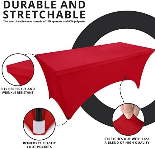 Utopia Kitchen Spandex Tablecloth 10 Pack [6FT, Red] Tight, Fitted, Washable and Wrinkle Resistant Stretch Table Cloth Rectangle Cover for Trade Show, Weddings & Parties [72Lx30Wx30H Inch]