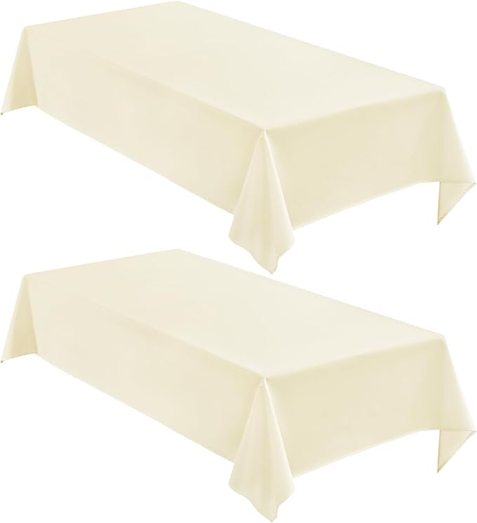Faux Linen Tablecloths for Rectangle Tables, 2 Pack Burlap Textured Table Cloths Washable Farmhouse Table Cover Water Resistant for Dining, Wedding, Outdoor(Ivory, 60"×84")