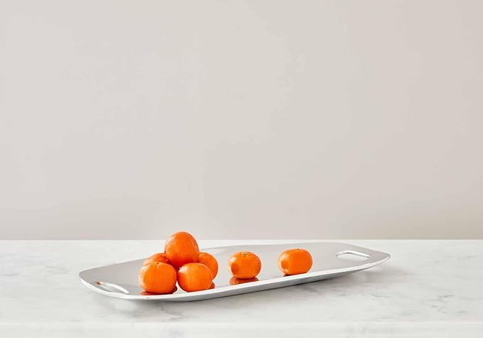 Nambé Handled Tray - Modern Rectangular Serving Platter with Curved Sides & Cut-Out Handles, Contemporary Alloy Serveware for Dining, Kitchen, Bar and Entertaining Displays, Gift-Ready Design (Silver)