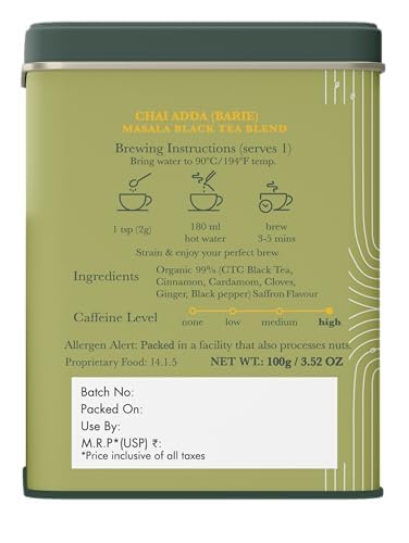Luxmi Estates Chai Adda-Bari 100gm Tin | Masala Chai | Certified Organic Black Tea