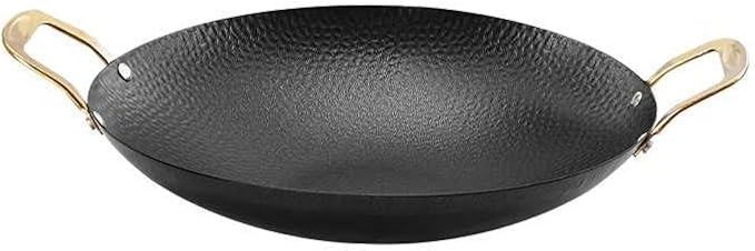 Stainless Steel Non-Stick Wok with Double Handles | Round Bottom Stir Fry Pan for Gas/Charcoal Grill | Ideal for Outdoor Cooking & Camping