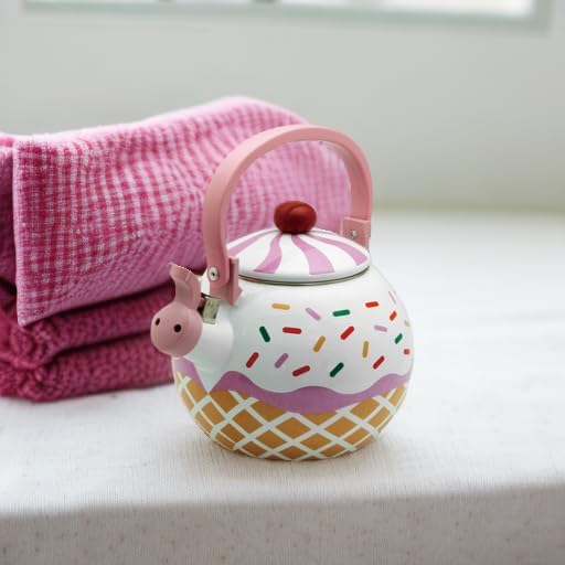 Whistling Tea Kettle Enamel on Steel Teakettle, Supreme Housewares Strawberry Cupcake Design Teapot Water Kettle Cute Kitchen Accessories Teteras, 1.7 Quart