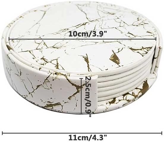 6PCS Leather Marble Coaster Drink Coaster Coaster Easy to Clean Placemat Round Tea Mat Table Mat Rack(D)