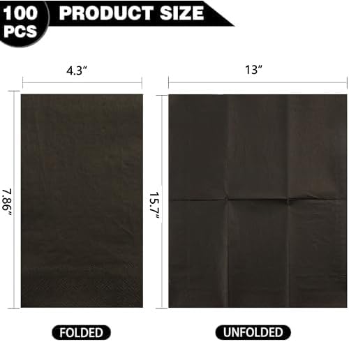 BUCLA 100-Count 3-Ply Black Napkins - Black Paper Napkins Disposable Premium Quality, Absorbent for Kitchen, Parties, Weddings, Halloween & New Year