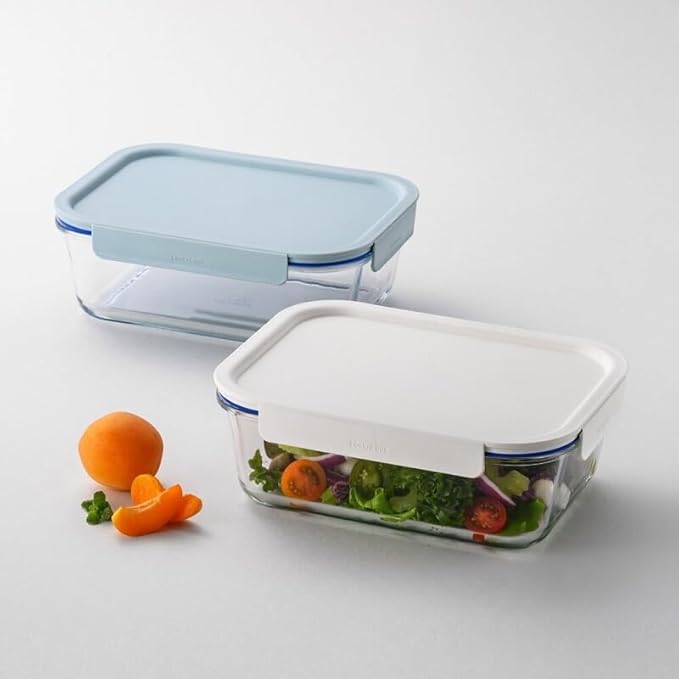 LocknLock LNG455S2M The Clear Heat-Resistant Borosilicate Glass Food Storage Set, 4-Piece (2 Containers + 2 Lids) - Mint