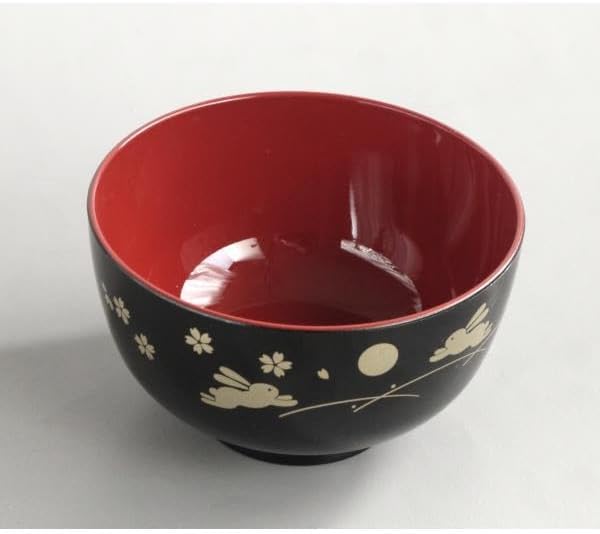 JapanBargain 2989, Japanese Plastic Soup Bowls, Bunny and Moon Pattern, 4.25-Inch Rice & Cereal Bowls, Lacquer Finish, Made in Japan, 2 Pack