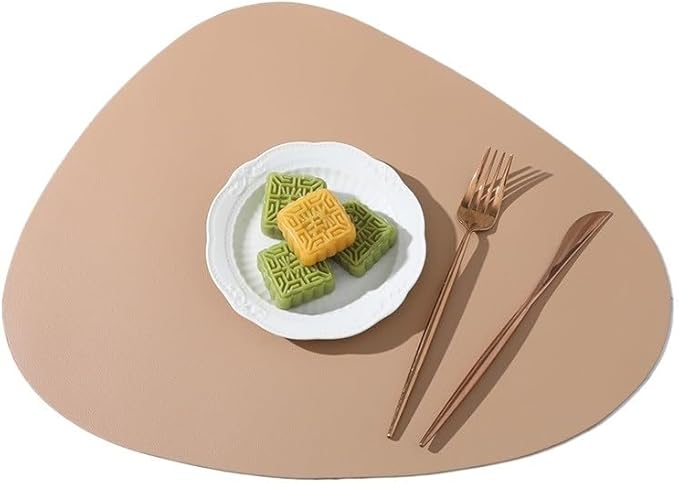 Leather Placemat Tableware Pad Oil Water Heat Insulation Non-Slip Tablemat Coaster for Kitchen Cup(Milk Tea Color)