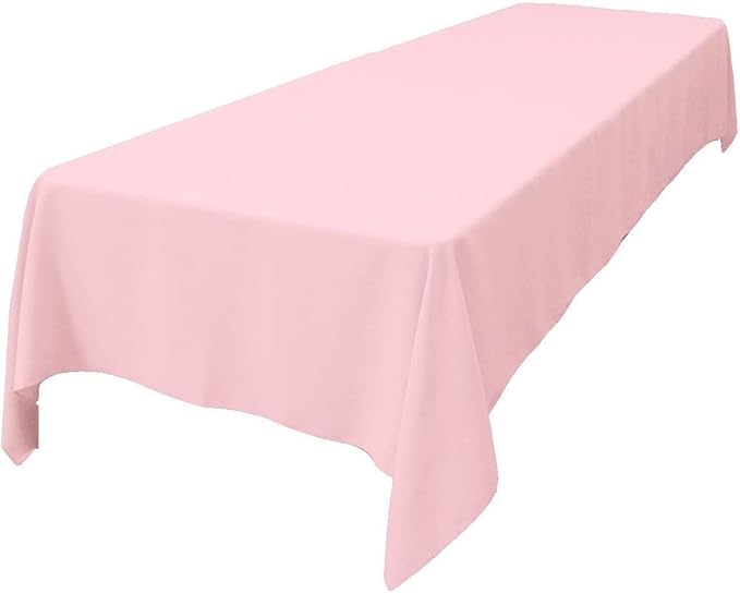 LA Linen Polyester Poplin Washable Rectangular Tablecloth, Stain and Wrinkle Resistant Table Cover 60x108, Fabric Table Cloth for Dinning, Kitchen, Party, Holiday 60 by 108-Inch, Pink Light