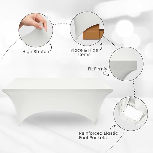 Utopia Kitchen Spandex Tablecloth 1 Pack [8FT, White] Tight, Fitted, Washable and Wrinkle Resistant Stretch Rectangular Patio Table Cover for Event, Wedding, Banquet & Parties [96Lx30Wx30H Inch]