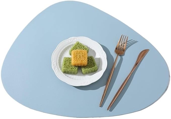 Leather Placemat Tableware Pad Oil Water Heat Insulation Non-Slip Tablemat Coaster for Kitchen Cup(Light Blue)