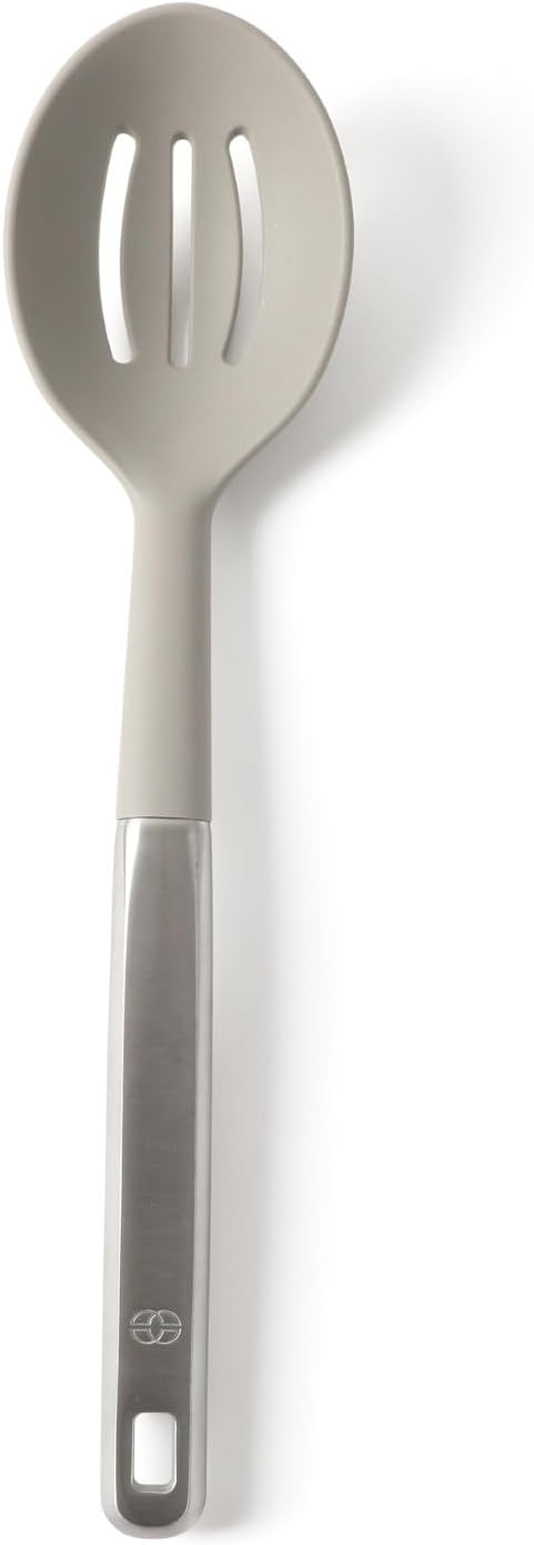 Calphalon Prime Stainless Steel Slotted Kitchen Spoon/Skimmer W/Taupe Silicone Head