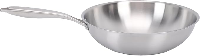 Nonstick Wok Stick Wok No Coating Wok 304 Stainless Steel Stir Fry Pan with Aluminum Core for Induction Gas Electric Stoves (32CM)