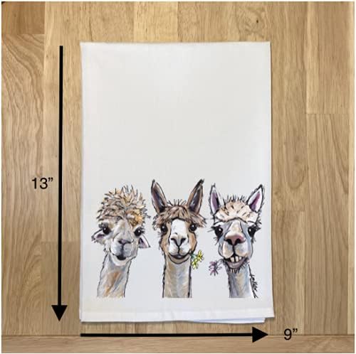 Alpaca Tea Towel - Trio of Alpacas Flour Sack Towel - Alpaca Kitchen Towel - Alpaca Lover Gifts - Alpaca gifts for mom - Handmade - Farmhouse Kitchen Decor - Llama towel - Llama gifts