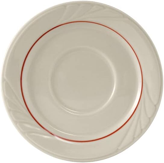 Tuxton China YBE-054 Saucer, 5-1/2" Diameter, Round, Embossed, Microwave and Dishwasher Safe, Oven Proof, Fully Vitrified, Ceramic, TuxCare, Healthcare, Monterey, Pack of 36