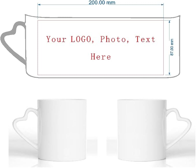 Ceramic Mug DIY Photo Heart Shape Handle Color Inside and Color Hand Cup Customized Pictures Logo Name Text Creative Cut Gifts(Yellow-1)