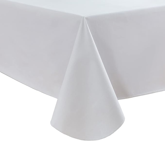 Pioggia Vinyl Tablecloth with Flannel Backing Square Waterproof Oil-Proof Plastic Table Cloth Wipeable PVC Table Cover for Indoor and Outdoor (White, 60 x 60 Inch)