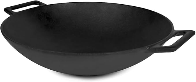 14" Cast Iron Wok-Heavy Seasoned Grill
