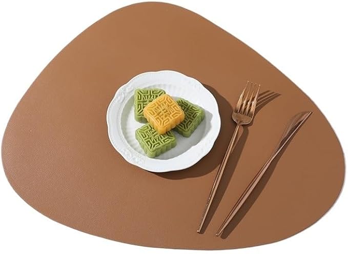 Leather Placemat Tableware Pad Oil Water Heat Insulation Non-Slip Tablemat Coaster for Kitchen Cup(Brown)