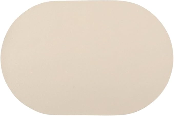 Leather Placemat Oval Oil-Proof Table Mat Home Dining Kitchen Table Placemat Design Dining Waterproof Heat Home Decor(Milk Tea White)