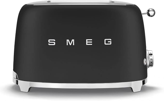 SMEG 2 Slice Toaster with 6 Presets and Defrost Function and Removable Crumb Tray TSF01BLMUS, Matte Black