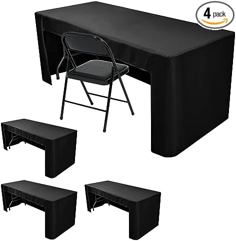 Nasitos 4 Pack Black Fitted Tablecloth for 4 Foot Tables-Open Back Rectangle Table Clothes Washable Tablecloth for Trade Show, Craft Show, Grad Party, Vendor Booth