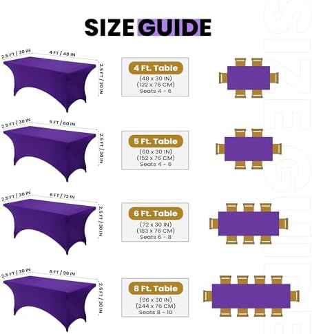 Utopia Kitchen Spandex Tablecloth 1 Pack [6FT, Purple] Tight, Fitted, Washable and Wrinkle Resistant Stretch Rectangular Patio Table Cover for Event, Wedding, Banquet & Parties [72Lx30Wx30H Inch]