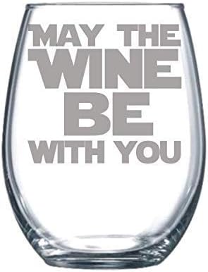 May the Wine be with You Funny Laser Etched Stemless Wine Glass Starwars Glass Gift - Perfect Gift - 17oz