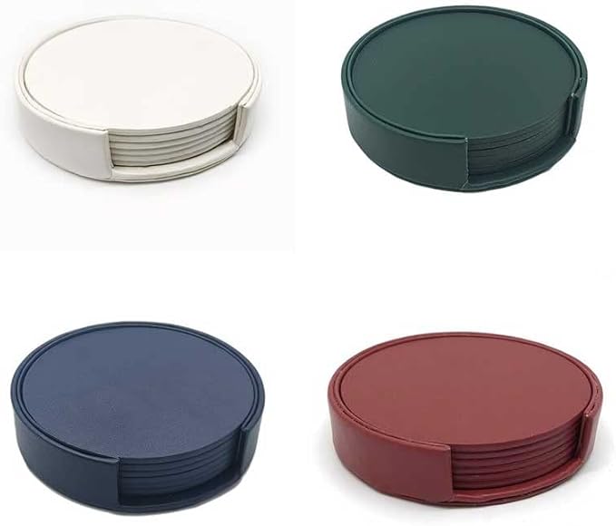 6PCS Leather Marble Coaster Drink Coaster Coaster Easy to Clean Placemat Round Tea Mat Table Mat Rack(A)