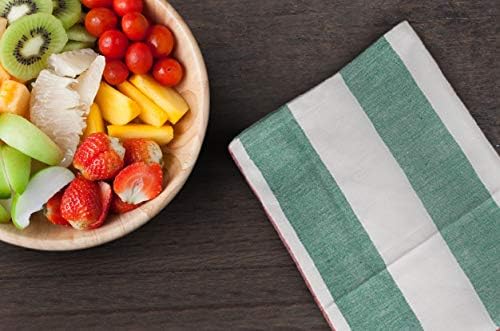 Urban Villa Dinner Napkins Horizontal Stripes Cloth Napkins Set of 12 Ruby/Green Color Dinner Napkins 20x20 Inches 100% Cotton Over Sized Cloth Napkins with Mitered Corners DinnerNapkins