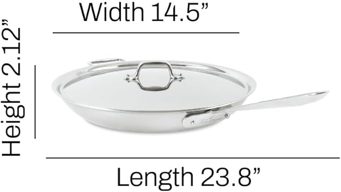 All-Clad D3 3-Ply Stainless Steel Fry Pan, 14 Inch, Induction, Oven Broiler Safe 500F, Lid Safe 350F, Pots and Pans, Cookware, Silver