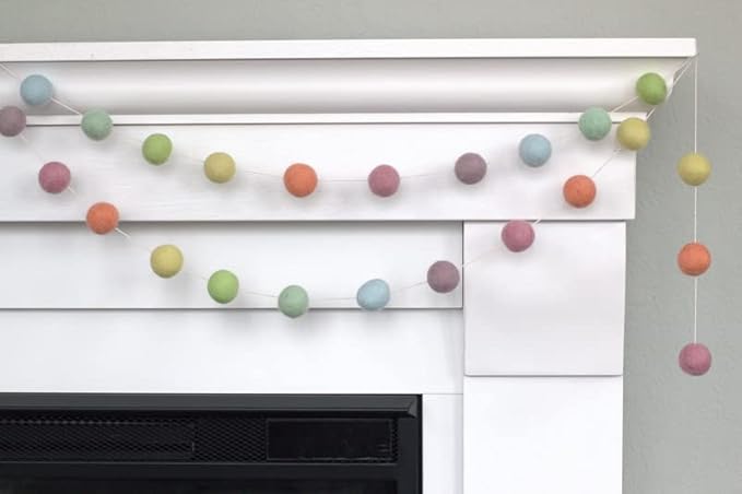 Pastel Rainbow Felt Ball Garland- 6 ft String with 24 Adjustable Balls, Measuring 1" Each - Handmade Wool Felt Ball Garland