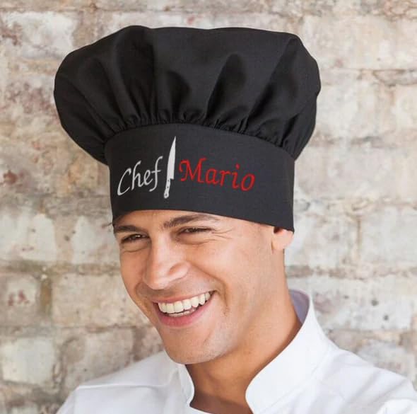Made in USA Personalized Chef Hat with Custom Embroidery for Adults and Kids Cooking BBQ Gift Add a Name to Chef Knife Design