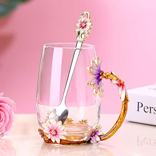 Luka Tech Mothers Day Gifts For Mom,Mom Gifts From Daughter Son,Daisy Flower Glass Tea Cups Best Mom Ever Gift, Birthday Gift For Mum Grandma