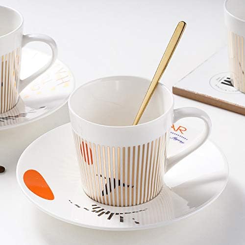 Mirror Reflection Coffee Cup Plate Luxury Afternoon Tea Set Ceramic Running Horse/Deer/Hummingbird Mug(B-siliver,225ML)