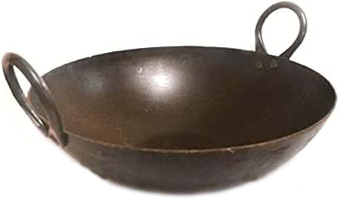 AnNafi® Kadhai | Indian Pure Iron Loha Kadai 9.50 to 10 inch Handmade Deep Frying Pan Black Kadhahi for Cooking Cookware with Handles for Saute | Indian Woks & Stir-fry Pans & Kitchen Kadahi
