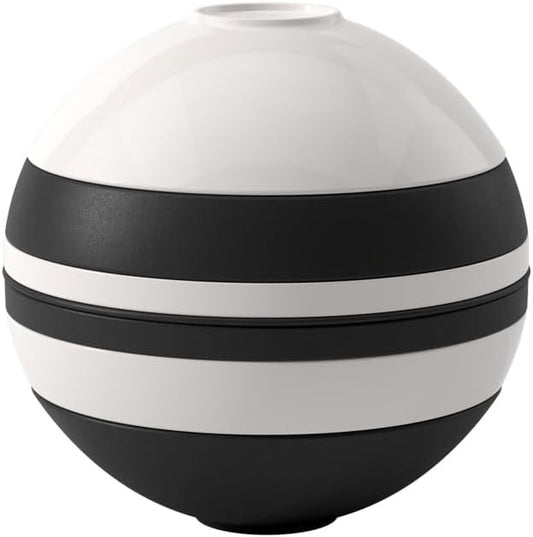 Villeroy & Boch Iconic Collection La Boule, 7-Piece Dinnerware Set for 2, Premium Porcelain, Made in Germany, Dishwasher Safe, 9.5 x 9 in, Black & White