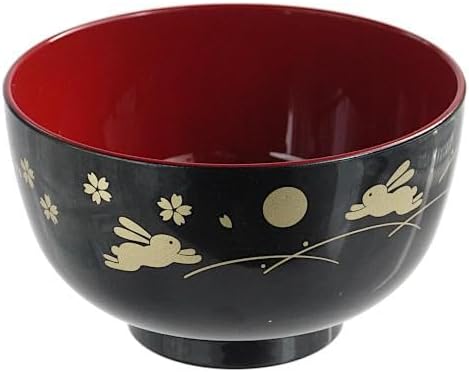 JapanBargain 2989 Japanese Plastic Soup Bowls, Bunny and Moon Pattern, 4.25-Inch Rice & Cereal Bowls, Lacquer Finish, Made in Japan, 4 Pack