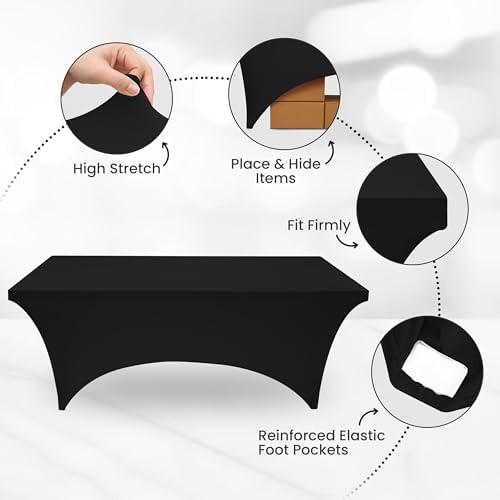 Utopia Kitchen Spandex Tablecloth 1 Pack [4FT, Black] Tight, Fitted, Washable and Wrinkle Resistant Stretch Rectangular Patio Table Cover for Event, Wedding, Banquet & Parties [72Lx30Wx30H Inch]