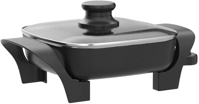 Elite Gourmet EG808 8” x 8" Non-stick Electric Skillet, Dishwasher Safe with Tempered Glass Vented Lid, Rapid Heat Up, 600W, Black