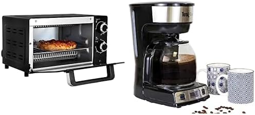Total Chef Toaster Oven 4 Slice Small Compact Kitchen Appliance + Total Chef 12-Cup Programmable Coffee Maker Stainless Steel Drip Coffee Machine