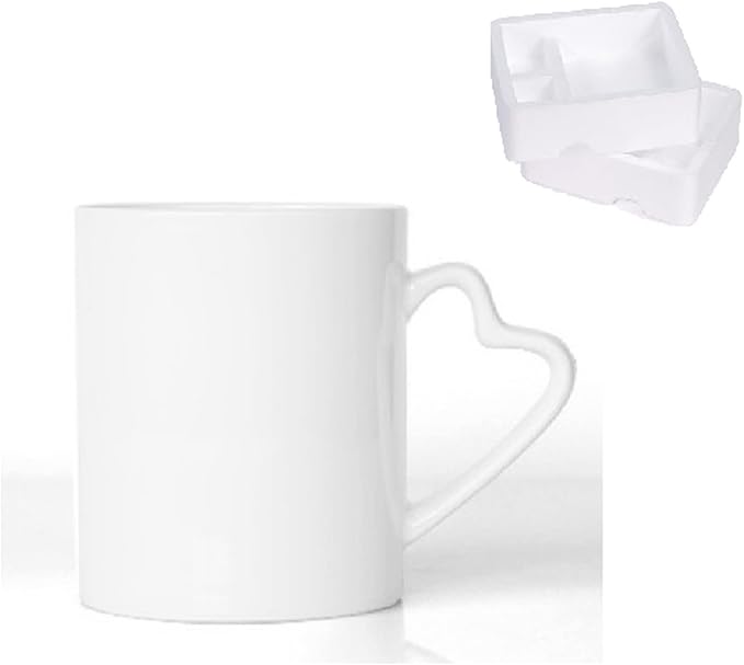 Ceramic Mug DIY Photo Heart Shape Handle Color Inside and Color Hand Cup Customized Pictures Logo Name Text Creative Cut Gifts(White-1)