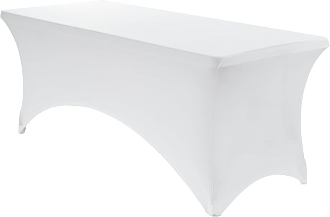 VidaFete Spandex Tablecloth 4FT, Fitted Stretch Table Cover for Rectangle Tables, Wrinkle Resistant and Washable Tablecloths for Outdoor, Picnic, Party, Wedding, Banquet, Birthday, White