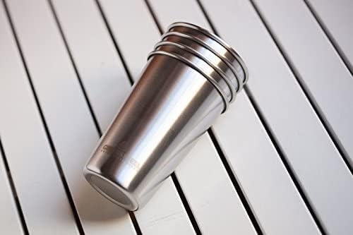 #1 Premium Stainless Steel Cups 16 oz Pint Cup Tumbler (4 Pack) By Greens Steel - Premium Metal Cups - Stackable Durable Cup