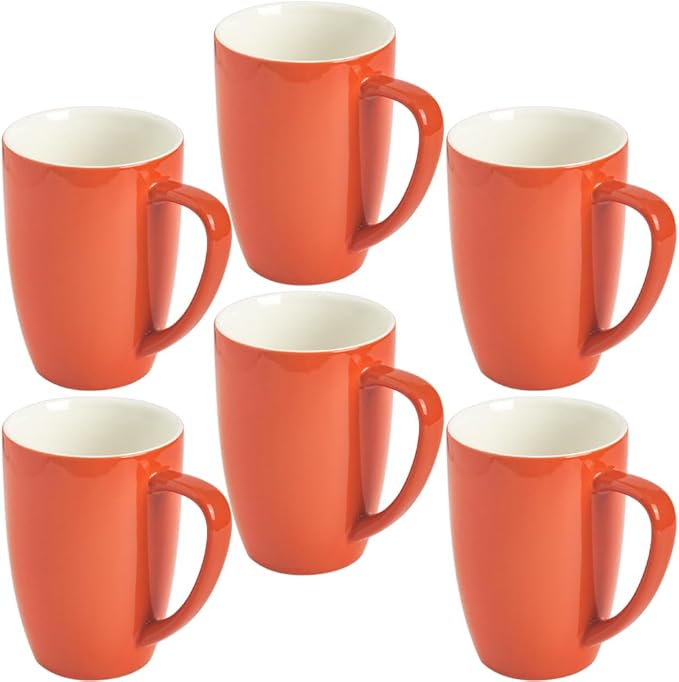 homEdge Porcelain Mug Set, 16 Ounces Cup for Tea, Latte, Mocha, Hot Chocolate, Set of 6, Orange
